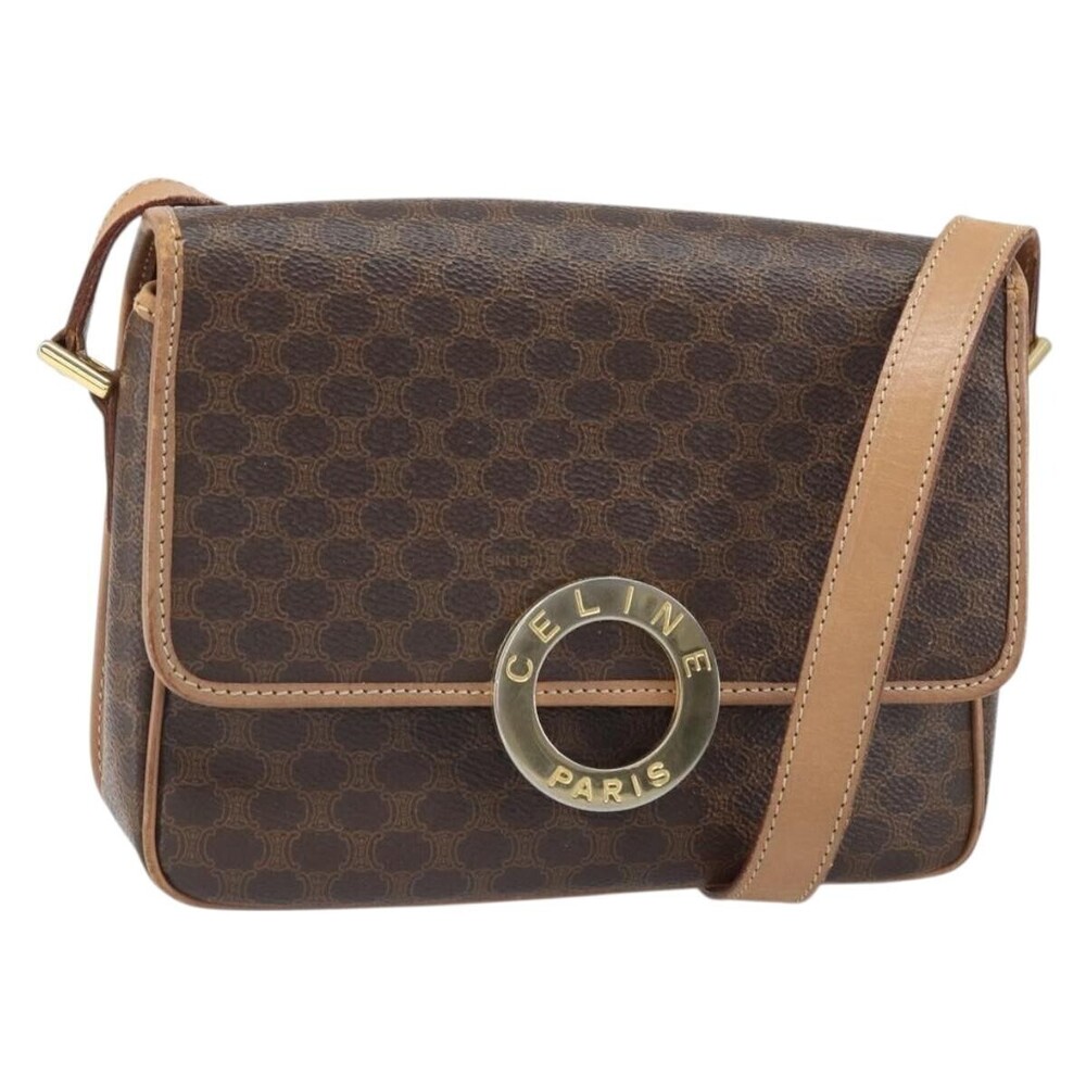 Celine Vintage Macadam Circle Logo Canvas and Leather